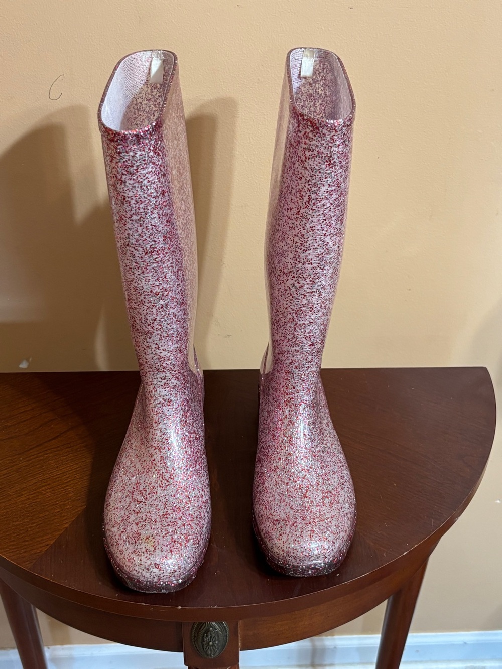KomforMe Women’s Glitter Pink Rain Boots - Tall Waterproof Style